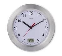 Hama Horloge de salle de bains murale silencieuse avec thermomètre Quartz analogique Ø 17 cm Argent