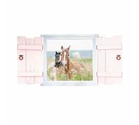 023 Sticker mural Chevaux dans la fenêtre avec volets - Disponible en 6 tailles - Magnifiques stickers pour chambre d'enfant et stickers mignons - Décoration murale pour garçon et fille - Dimensions