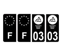 03 Allier nouveau logo Noir autocollant plaque immatriculation auto ville sticker Lot de 4 Stickers - Angles : arrondis