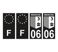 06 Alpes-Maritimes noir autocollant plaque immatriculation auto sticker Lot de 4 Stickers - Angles : droits