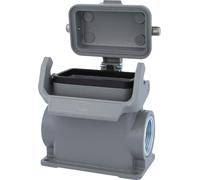 09300102297 HARTING Han 10B Boîtier de socle haut, 2xPG21 sortie de câble latérale, avec 1 étrier longitudinal avec capuchon de protection métal