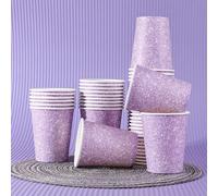 1/10/20/30/40/50/100 pièces Gobelets en papier pour fête, Gobelets en papier universels à paillettes lavande pour boissons froides et chaudes, Gobelets pour bain de bouche, Gobelets à expresso, Vaisse
