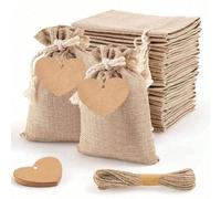 1/10/20 jeux de sacs-cadeaux en toile de jute haut de gamme avec cordon de serrage et étiquettes-cadeaux avec motif coeur & ficelle, sacs-cadeaux réutilisables de 4x6 pouces, sacs en toile de jute, sa