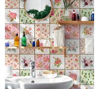 1/10 pièces Autocollants de carrelage mural PVC épais et brillant à motif floral vintage, à décoller et coller, imperméables et amovibles, pour cuisine, salle de bain et armoire 1 pièce * 5,91 * 5,91