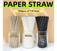 1/100 Pailles en papier jetables à la mode, disponibles en noir/blanc/couleurs bois naturel. En papier, sans odeur, convient pour le café, le jus, le thé au lait, les fêtes d'anniversaire, la décorati