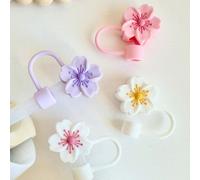 1/2/3/4/7/8 pièces Décoration florale mignonne, Couvre-paille anti-poussière à motif de fleurs de cerisier, Bouchons de paille en silicone pour bouteille d'eau, Cadeau de fête de fleurs, Couvre-tête d