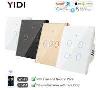 1 2 3 4 Gang 2 3 voies WiFi RF 433mhz Tuya applique murale tactile sans fil intelligente avec bouton de commutation 220V sans neutre ue Alexa Google White- 3 Gang