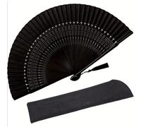 1/2/3/5 Éventails pliants élégants en bambou noir vintage, éventails rafraîchissants d'été, design exquis à pois blancs, légers et portables, convenant pour la danse, la décoration de la chambre à cou