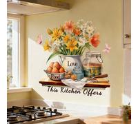 1/2/3/5 pièces Stickers muraux créatifs de cuisine avec papillons et fleurs, en PVC imperméable et auto-adhésif, convient pour restaurant, cuisine, décoration murale de la maison Taille Unique,5 pièce