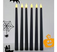 1/2/3/6/12/24 pièces Bougies coniques sans flamme noires pour Halloween, bougies coniques LED à piles, lumière chaude vacillante pour fête d'Halloween, décorations de Noël, décoration de cheminée et d