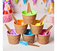 1/2/4/6 sets Bol à glace et set de cuillères de couleurs aléatoires, tasse à glace réutilisable, fournitures pour fête d'anniversaire, décoration de fête, bols créatifs pour glaces et desserts, convie
