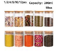 1/2/4/8/10/12 pièces Set, 280 ml bocaux à bonbons, bocaux à biscuits, bocaux de stockage en verre avec couvercle en bambou hermétique - Boîtes de conservation en verre transparent de 10 oz pour le thé