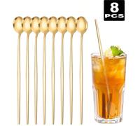1/2/4/8 pièces Cuillères à glace en acier inoxydable, cuillères à mélanger les cocktails, cuillères à long manche convenant à la maison, la cuisine, les restaurants, les hôtels et les fournitures scol