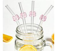 1/2/4/8 pièces Pailles à boire en verre avec charm nœud papillon rose mignon et grand, pour gobelet d'eau, ensemble de couverts en verre transparent épais courbé réutilisable, pour accessoires de cuis