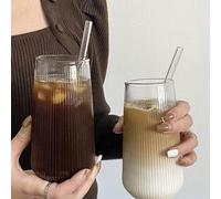 1/2/4 paquets Tasses en verre rayées résistantes à la chaleur, grandes tasses transparentes à simple paroi pour café glacé, lait, jus & matcha, vaisselle quotidienne pour toutes les saisons, gobelet e