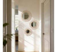 1/2/4 pièces Ensemble de miroirs muraux ronds de style bohème tressés, miroir de décoration en rotin, art mural rond vintage pour salon, chambre à coucher, entrée, décoration de maison moderne Ensembl