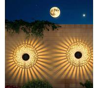 1/2/4 pièces Lumières murales solaires Mandala, Lumières de projection extérieures étanches avec allumage/extinction automatique, Lampes à ampoules LED décoratives pour clôture de jardin, terrasse, al