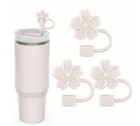 1/2/4 pièces Set de couvercles et manchons de pailles en forme de fleurs mignonnes, convient aux tasses de 30 oz et 40 oz, couvercles de pailles en silicone, décoration de maison et de fête, beige Tai
