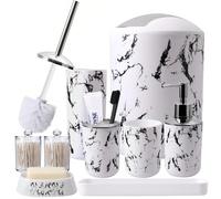 1/2/5/9PCS Ensemble d'accessoires de salle de bain à motif marbre, porte-brosse à dents, distributeur de savon, porte-savon, gobelet à bain de bouche, bouteilles vides rechargeables, décoration de sal
