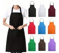 1/2/5pcs Tablier en polyester pour femmes, tablier noir simple avec poches, taille épaissie, tenue de travail de cuisine et de ménage à la mode, fournitures de cuisine Noir + blanc 2 pièces,Noir/3 piè