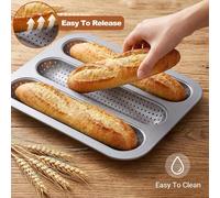 1/2 pièce Plaque de cuisson à baguette perforée anti-adhésive, Plaque de cuisson à pain français à 3 fentes, Plaque à baguette en acier au carbone, Convient aux boulangers professionnels et à domicile