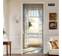 1/2 pièces Autocollant de fenêtre amovible et adhésif - Décor de paysage marin réaliste, sticker transparent pour porte, convient pour la chambre, le salon, la salle de bain - Design plat 2D en film P