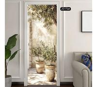 1/2 pièces Autocollants muraux de pot de fleurs en terre cuite, décoration murale d'arbre d'olivier, stickers muraux d'art élégants pour porte, style abstrait convenant pour le salon, la chambre à cou
