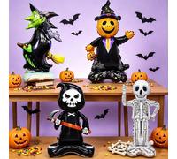 1/2 pièces Ballons en feuille 3D debout pour Halloween, designs de squelette, faucheuse, sorcière et tête de citrouille, accessoires de décoration de scène pour fête d'Halloween en intérieur Polyéthyl