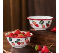 1/2 pièces Bol en émail motif fraise, bol à fruits, bol à yaourt, bol à riz, plateau, matériau en émail durable, convient pour la maison, les fêtes, l'accueil des invités, peut être utilisé pendant le