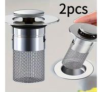 1/2 pièces Bonde de lavabo escamotable en acier inoxydable avec filtre, anti-bouchage et anti-odeur ; bouchon de vidange universel à pression adapté pour lavabo de salle de bain Acier inoxydable