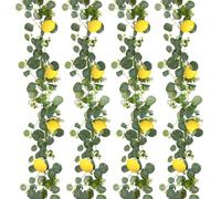 1/2 pièces Couronne de feuilles d'eucalyptus vert artificiel, guirlande de citrons en polyresine, vignes toujours vertes suspendues, convient pour le porche d'été, le mur, la cheminée, la table à mang