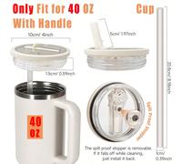 1/2 pièces Couvercle de rechange avec paille et bouchon rabattable, accessoire réutilisable et étanche pour le gobelet de 40 oz 1 couvercle de tasse blanc + paille,1 couvercle de tasse blanc cassé + p