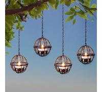 1/2 pièces Lanternes solaires suspendues, solaires, étanches pour l'extérieur, porte-bougie en forme de cage d'oiseau en fer rouillé avec bougies solaires vacillantes, lampes de lanterne rechargeables
