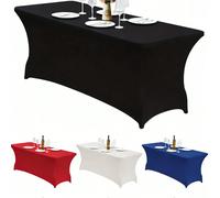 1/2 pièces Nappe rectangulaire à bords arrondis en polyester pour mariage et banquet, couverture complète de la table, résistante aux plis, lavable, élastique et ajustée, convient pour l'intérieur, l'