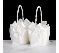 1-2 pièces perle poignée fleur panier Satin blanc occidental rustique nœud papillon panier de mariage pliable fleur panier pour pétales floraux 1pc