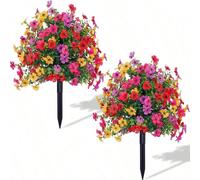 1/2 pièces Plante fleur artificielle droite avec tige, pour la décoration extérieure d'automne, marguerite en soie réaliste et eucalyptus, résistant aux UV, pour les mariages, les jardins, les fermes,