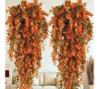 1/2 pièces Plantes artificielles suspendues - Couronne d'automne aux feuilles orange et vertes, convient pour Thanksgiving, Halloween, mariage et autres décorations saisonnières intérieures/extérieure