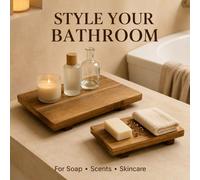 1/2 pièces Plateau en bois, Plateau de salle de bain, Étagère de rangement en bois, Plateau, Plateau en acacia, Accessoires de salle de bain, Plateau à parfum, Décoration d'intérieur, Décoration de re
