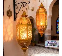1/2 pièces Porte-lanterne à bougie en fer ajouré marocain, bougeoir en métal vintage usé pour bougie chauffe-plat, ornement de table artisanal pour décoration de maison bohème, mariage & décoration d'