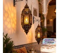 1/2 pièces Porte-lanterne à bougie en fer ajouré marocain, bougeoir en métal vintage usé pour bougies chauffe-plat, ornement de table artisanal pour décoration bohème de la maison, mariage & décoratio