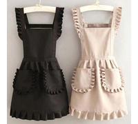 1/2 pièces Tablier de style coréen à la mode, tablier de style princesse, tablier de cuisine imperméable en canevas avec poche, en matériau polyester, tablier noir minimaliste avec poche, tablier de t