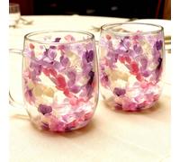 1-2 pièces Tasse en verre à double paroi avec anse, tasse à café florale transparente, tasse en verre réutilisable convenant au lait, à l'espresso, au cappuccino, aux boissons chaudes et froides. Idéa