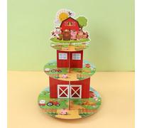 1/2 set de présentoir à cupcakes thème animaux de ferme rouges, support à cupcakes motif animaux de ferme, contenant alimentaire/présentoir à gâteau jetable, plateau à gâteau à plusieurs niveaux, vais