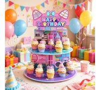1/2 set Présentoir à gâteau 3 étages maison de poupée chat de dessin animé, 4 supports à cupcakes, fournitures pour fête d'anniversaire thème chat, décoration d'anniversaire chat rose mignon Papetier