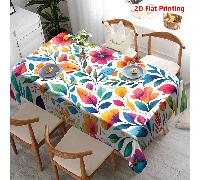 1/20 pièces Nappe de printemps, avec une base blanche éclatante et des motifs floraux et de feuilles colorés, mettant en valeur un style artistique vibrant, fabriqué en tissu de polyester durable. Con
