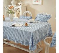 1/24 pièces Nappe à carreaux bleus et blancs de style rétro français, style vintage de ferme avec bordure à volants, lavable et réutilisable, peau-friendly, convient pour la cuisine de la maison, les 