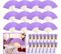 1/3/15/30 pièces Éventails pliants violets élégants, incluant des cartes de remerciement, des étiquettes et des sacs cadeaux, éventails à main en bambou pour la mariée, la fête de célibataire, la déco