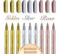1/3/4/12/24 pièces Marqueurs métalliques aquarelle en couleurs or, argent, or rose, stylos-pinceaux à encre imperméable pour le DIY, l'artisanat, les moules en résine, les fournitures de peinture arti