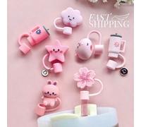 1/3/4/7 pièces Capuchons de paille à boire décoratifs anti-poussière de la série rose, couvercles anti-poussière réutilisables, capuchons de paille pour bouteille d'eau, cadeaux personnalisés pour fêt