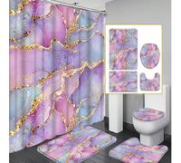 1/3/4 ensembles de rideaux de douche à design dégradé de marbre, 71"X71" avec 12 crochets, comprenant un couvre-siège de toilette, un tapis de bain et un tapis, fabriqués en polyester de haute qualité